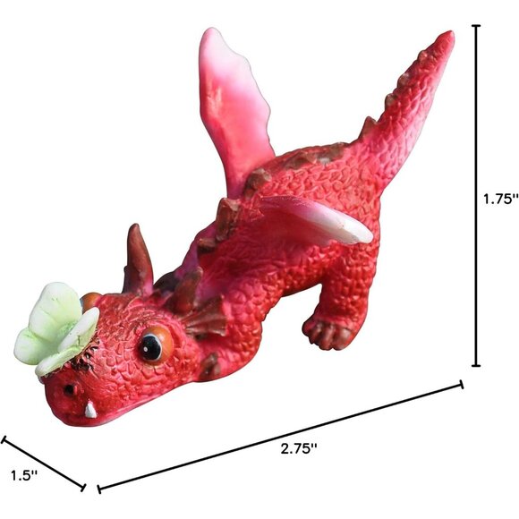 Miniature Fairy Garden and Terrarium Mini Red Dragon Playing with Butterfly Figu - Picture 3 of 3